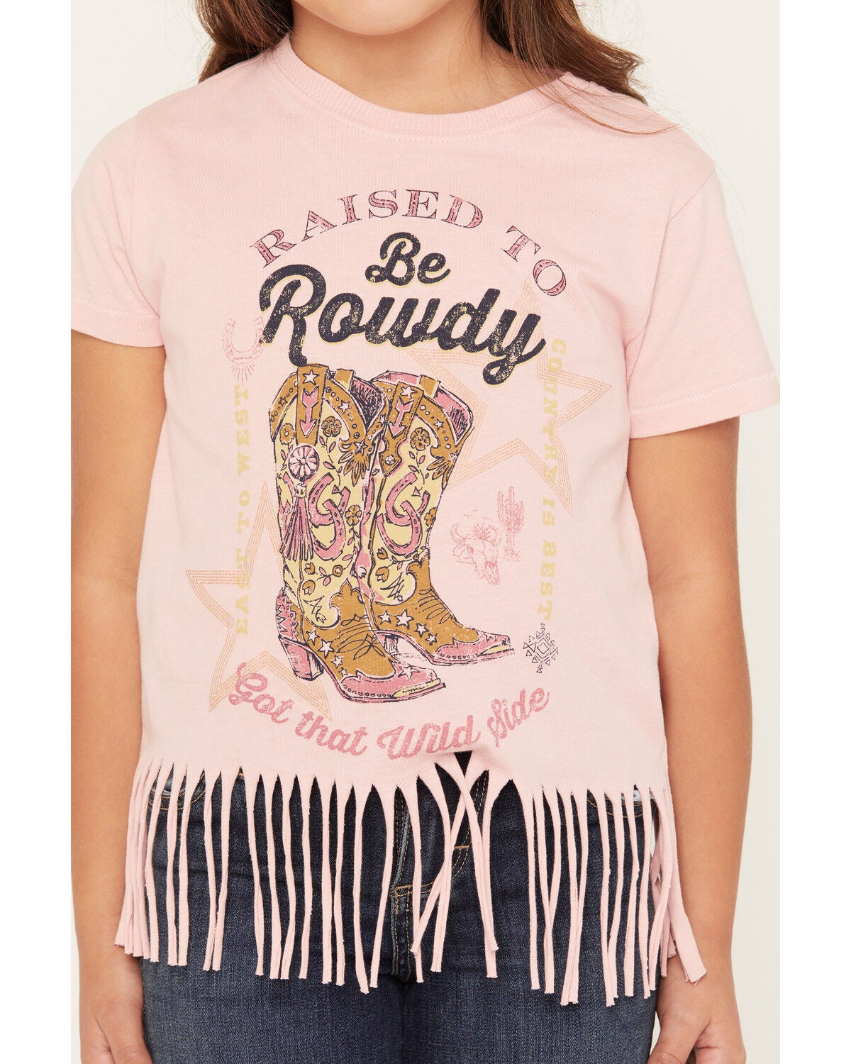 Image #3 - Shyanne Girls' Raised To Be Rowdy Short Sleeve Fringe Graphic Tee, Light Pink, hi-res