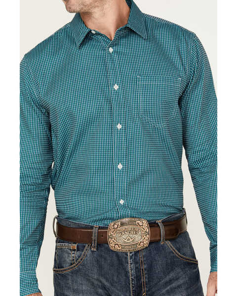 Gibson Trading Co Men's Checkered Print Long Sleeve Button-Down Western Shirt, Teal, hi-res