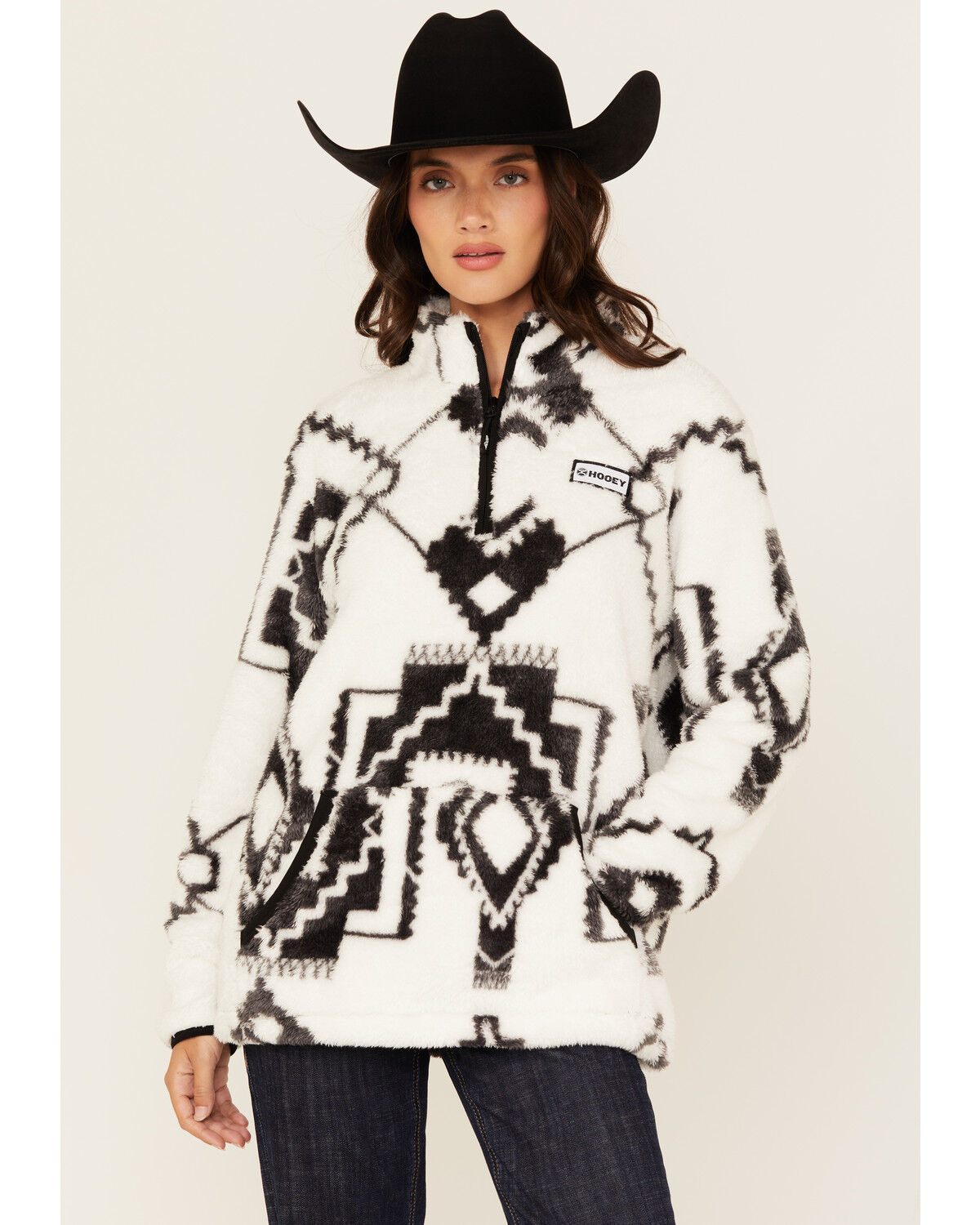 Image #1 - Hooey Women's Geo Print Fleece Pullover, Black, hi-res