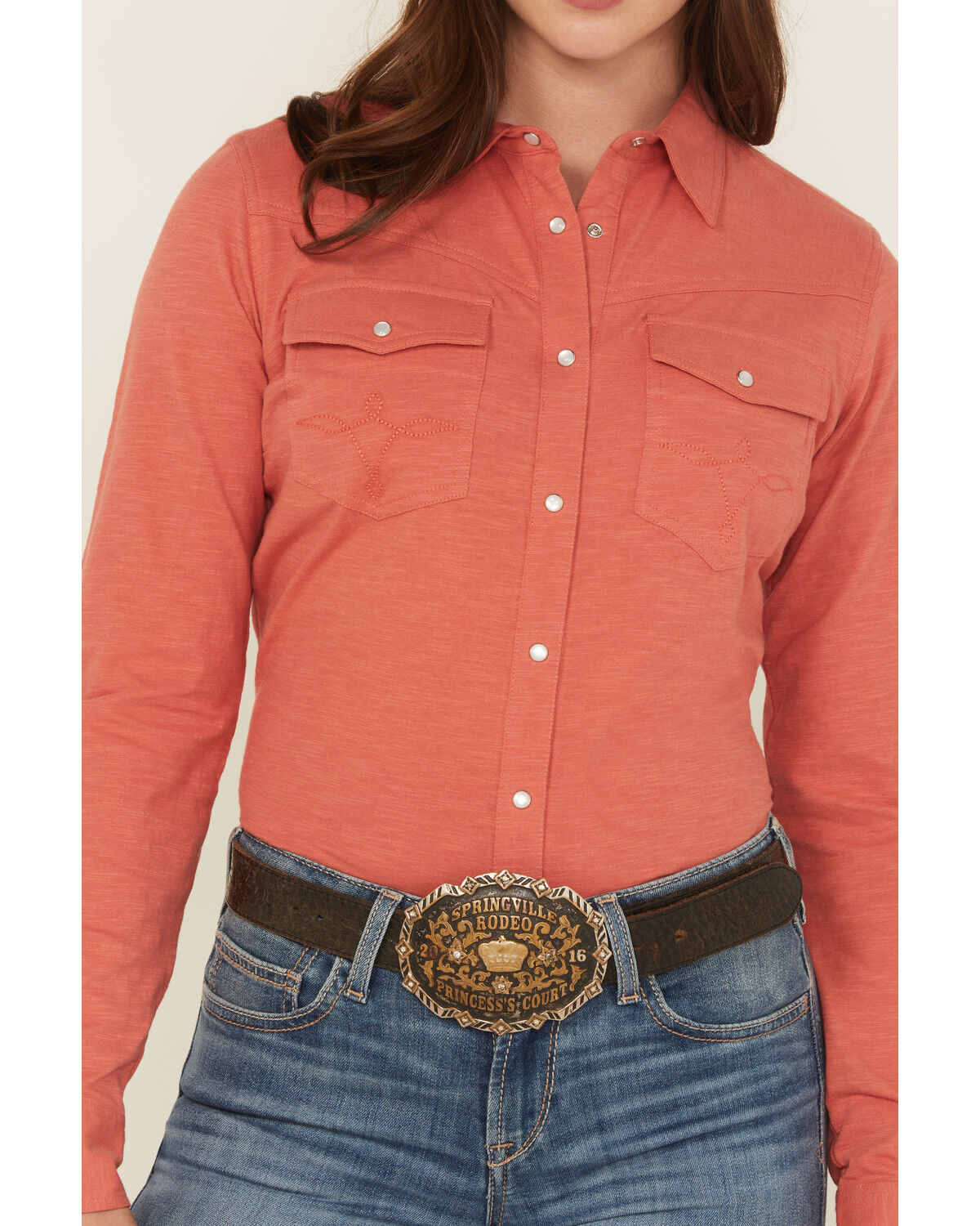 Image #3 - Shyanne Women's Solid Long Sleeve Pearl Snap Core Western Shirt, Dark Pink, hi-res