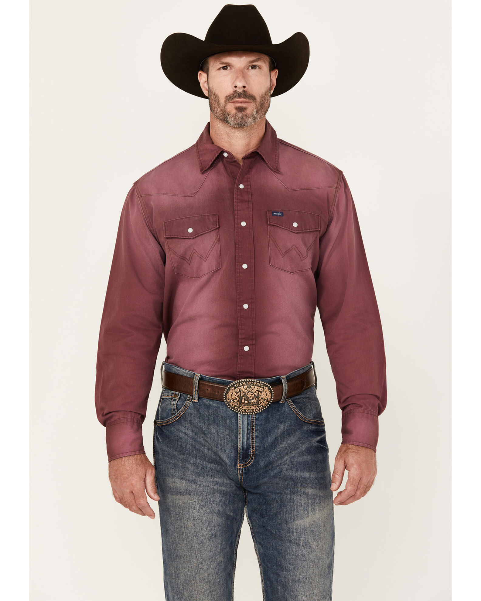 Wrangler Men s Vintage Washed Solid Long Sleeve Snap Western Shirt Sheplers