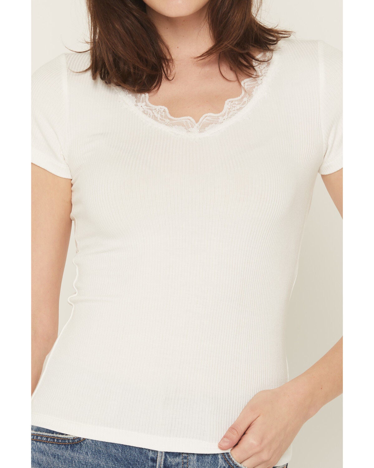 Image #3 - Blue Life Women's Lana Basic Lace V Neck Shirt, White, hi-res