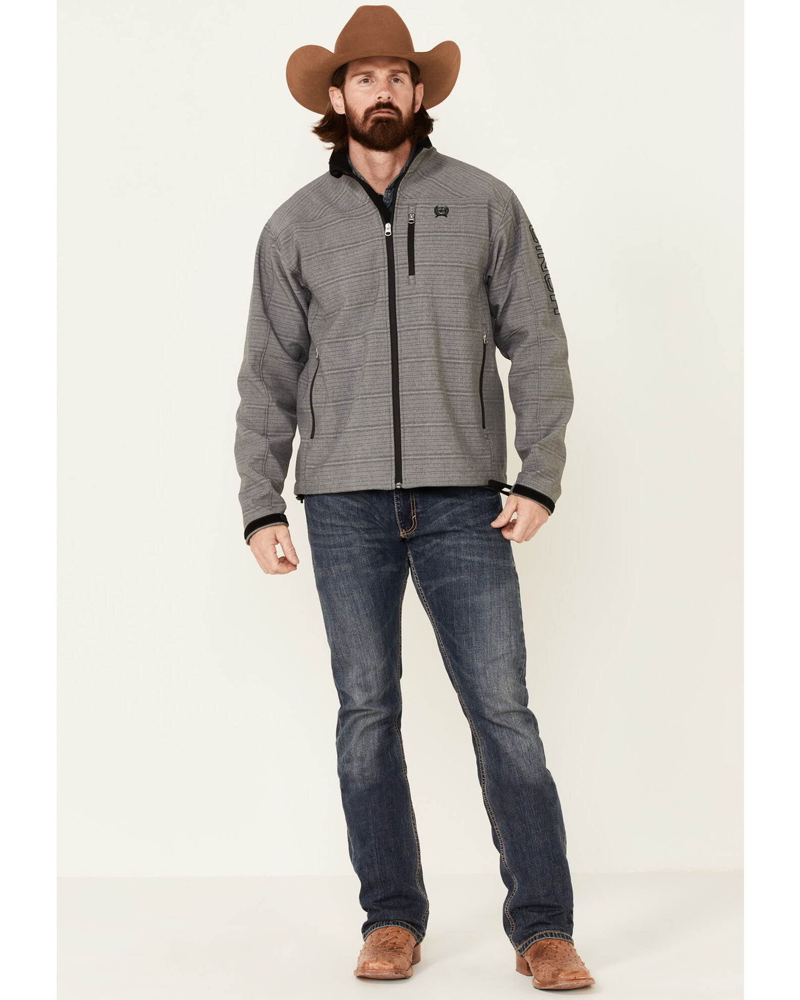 Cinch Men's Grey Logo Textured Zip-Front Bonded Jacket | Sheplers