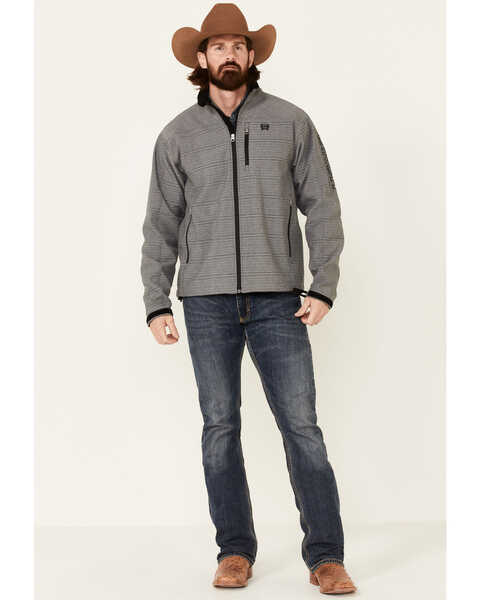 Cinch Men's Grey Logo Textured Zip-Front Bonded Jacket , Grey, hi-res