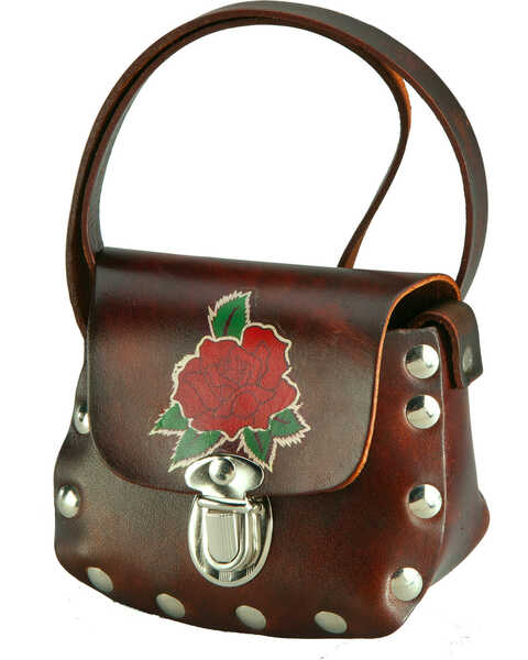 Image #1 - Western Express Women's Brown Leather Rose Applique Shoulder Bag , Brown, hi-res