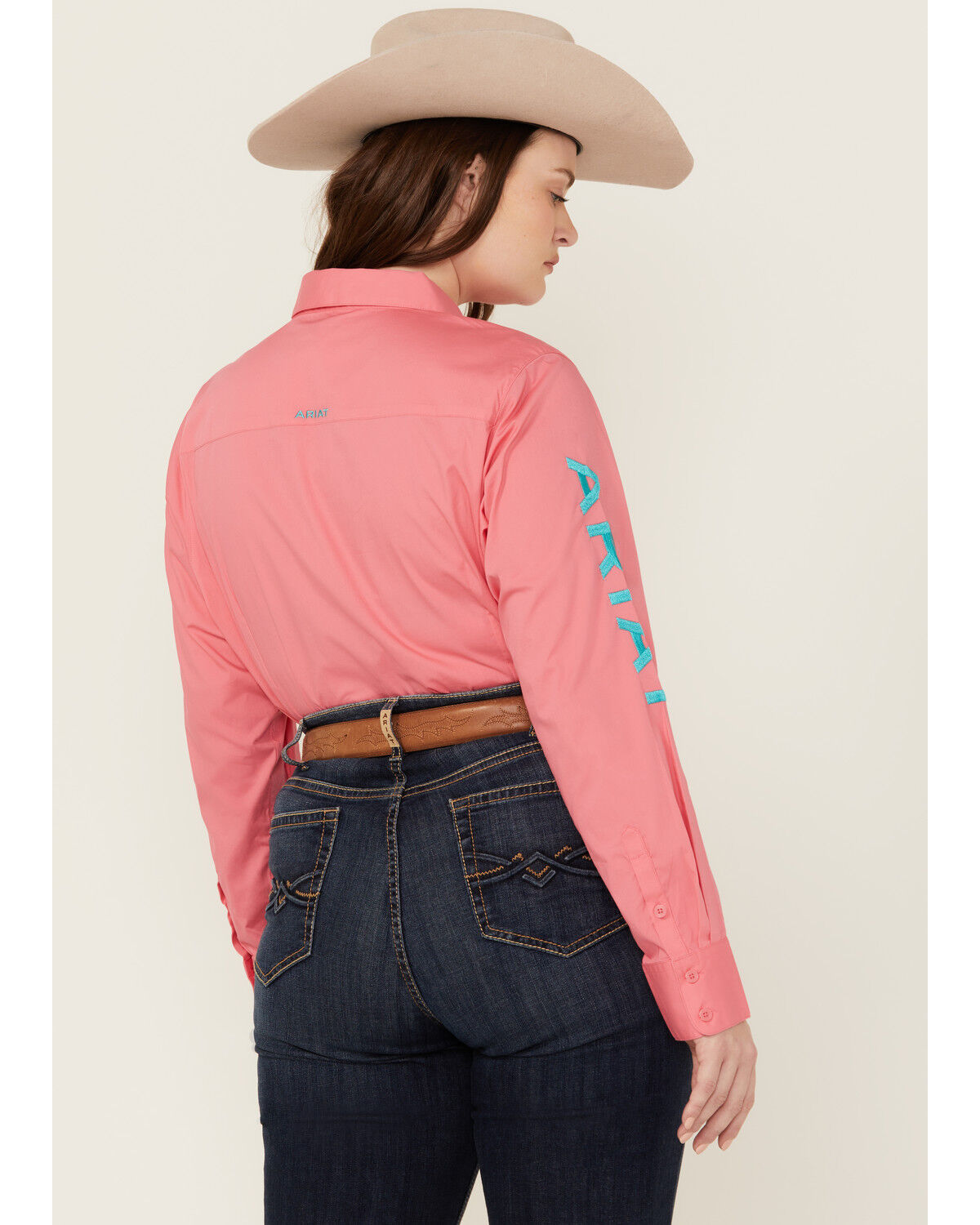 Image #4 - Ariat Women's Team Kirby Wrinkle Resistant Long Sleeve Button-Down Stretch Western Shirt - Plus, Bright Pink, hi-res