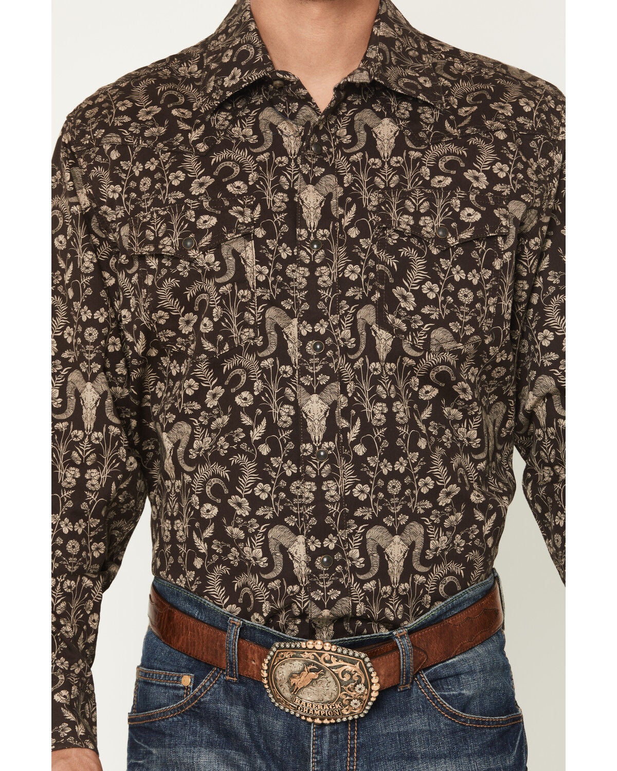 Image #3 - Wrangler Retro Men's Western Floral Print Long Sleeve Snap Western Shirt, Brown, hi-res
