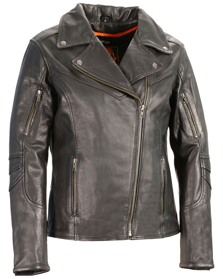 Milwaukee Leather Women's Lightweight Long Length Vented Biker  Leather Jacket, Black, hi-res