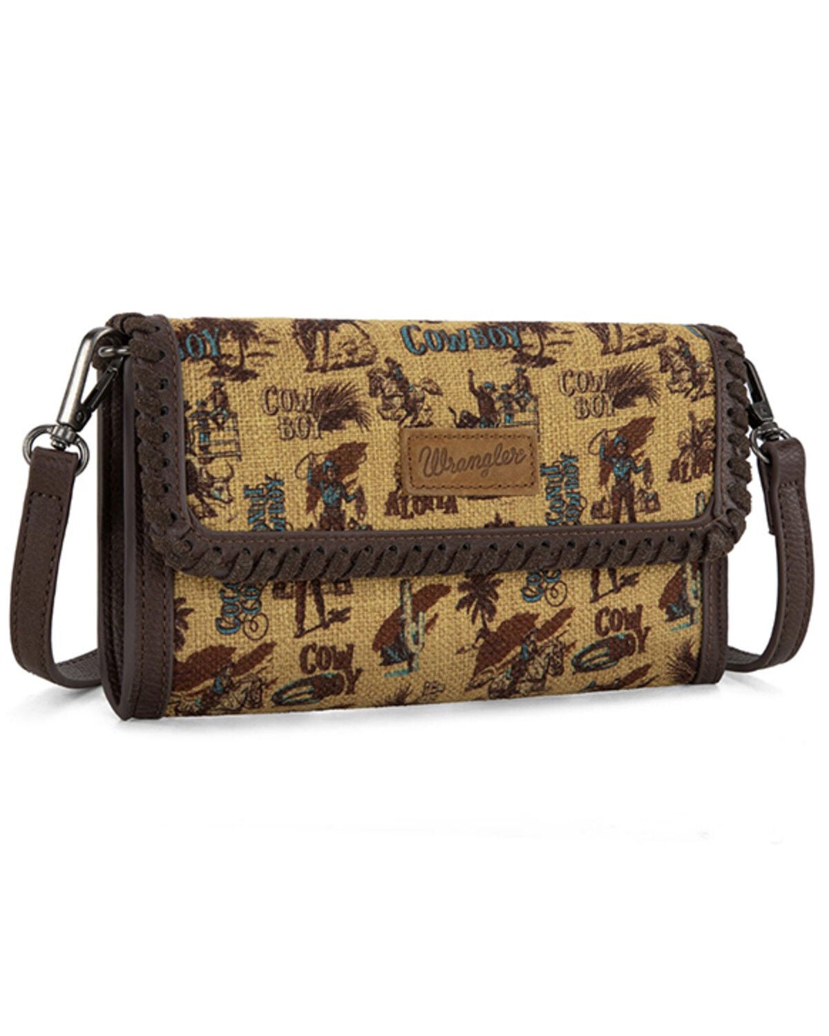 Wrangler Women's Vintage Cowboy Cool Print Crossbody Bag, Dark Yellow, hi-res