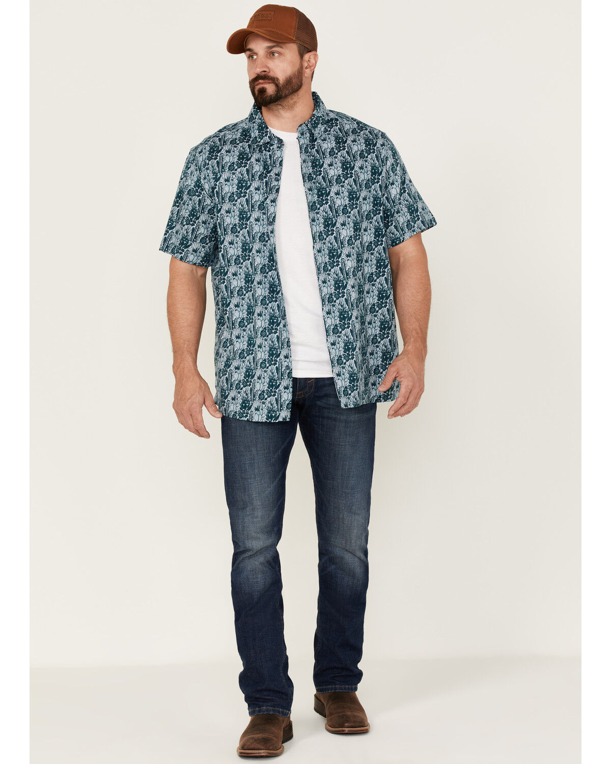 Image #2 - Gibson Men's Saguro Floral Print Short Sleeve Button Down Western Shirt, Light Blue, hi-res