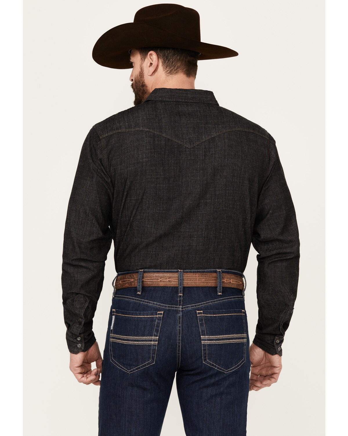 Image #4 - Kimes Ranch Men's Grimes Wash Denim Long Sleeve Pearl Snap Western Shirt, Black, hi-res