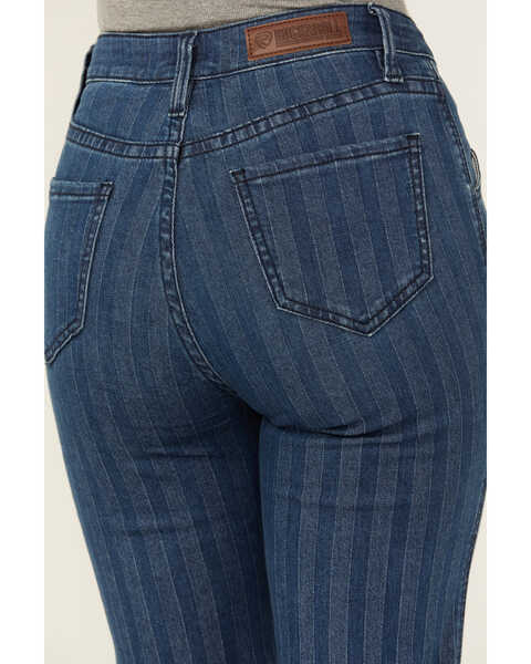 Image #4 - Rock & Roll Women's Medium Wash High Rise Jacquard Pinstripe Trouser Jeans, Medium Wash, hi-res