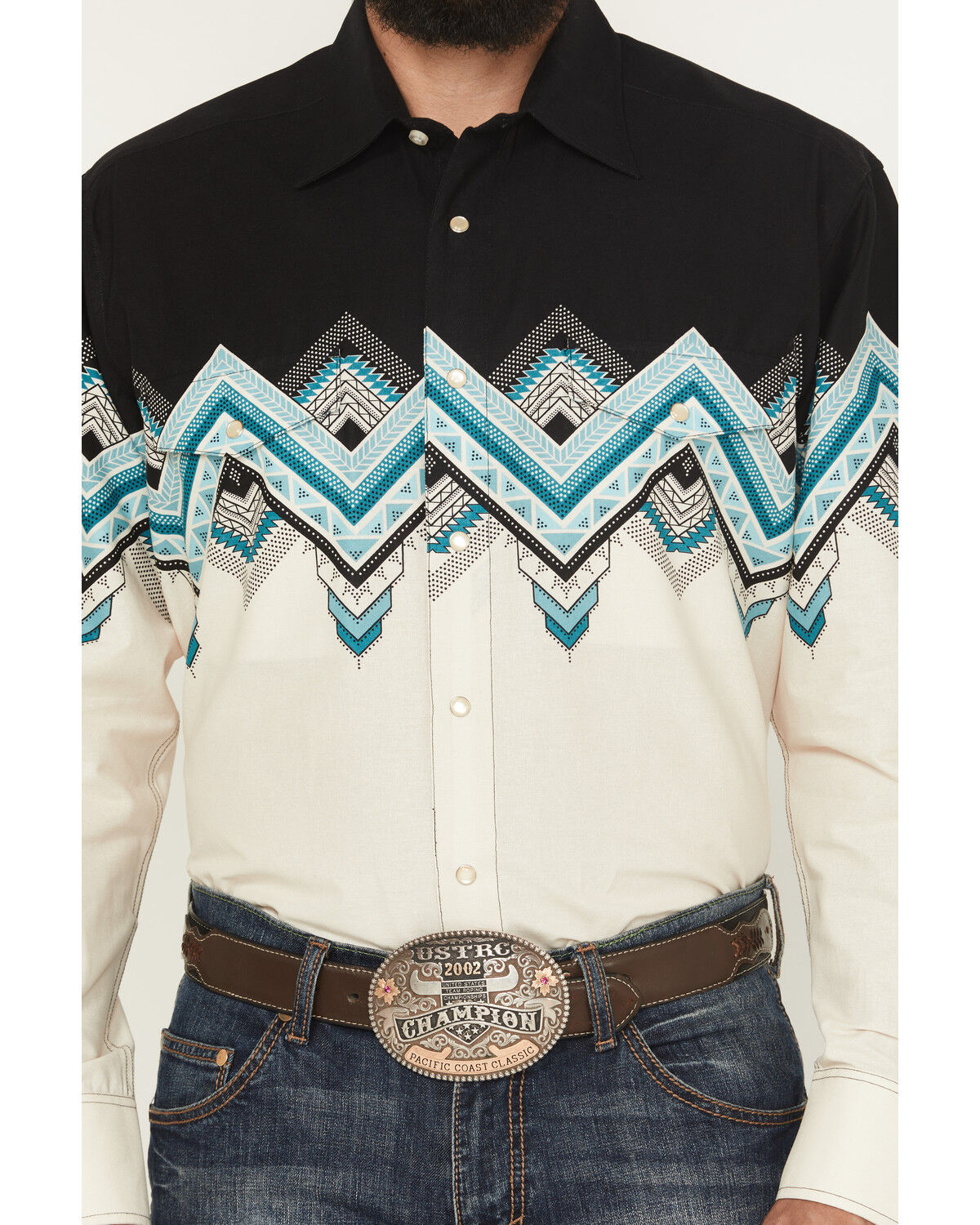 Image #3 - Panhandle Slim Men's Southwestern Border Print Long Sleeve Pearl Snap Western Shirt, Natural, hi-res
