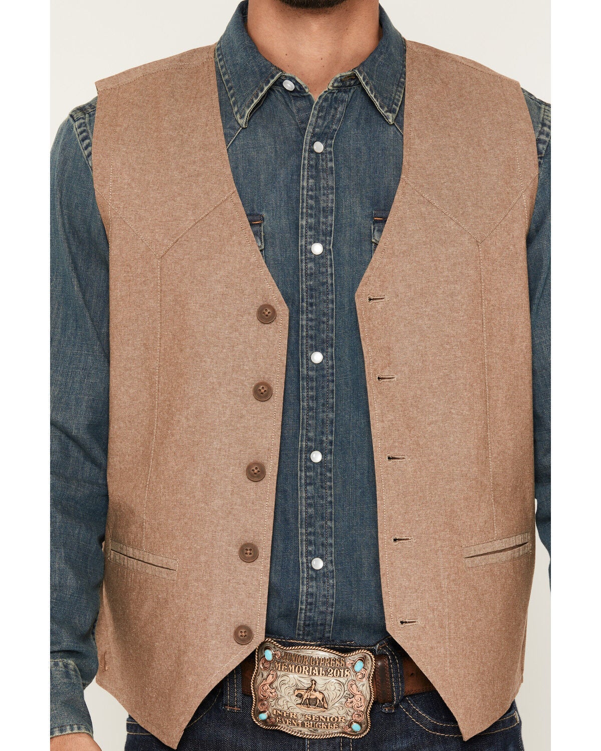 Image #3 - Cody James Men's Chambray Button-Down Vest, Khaki, hi-res