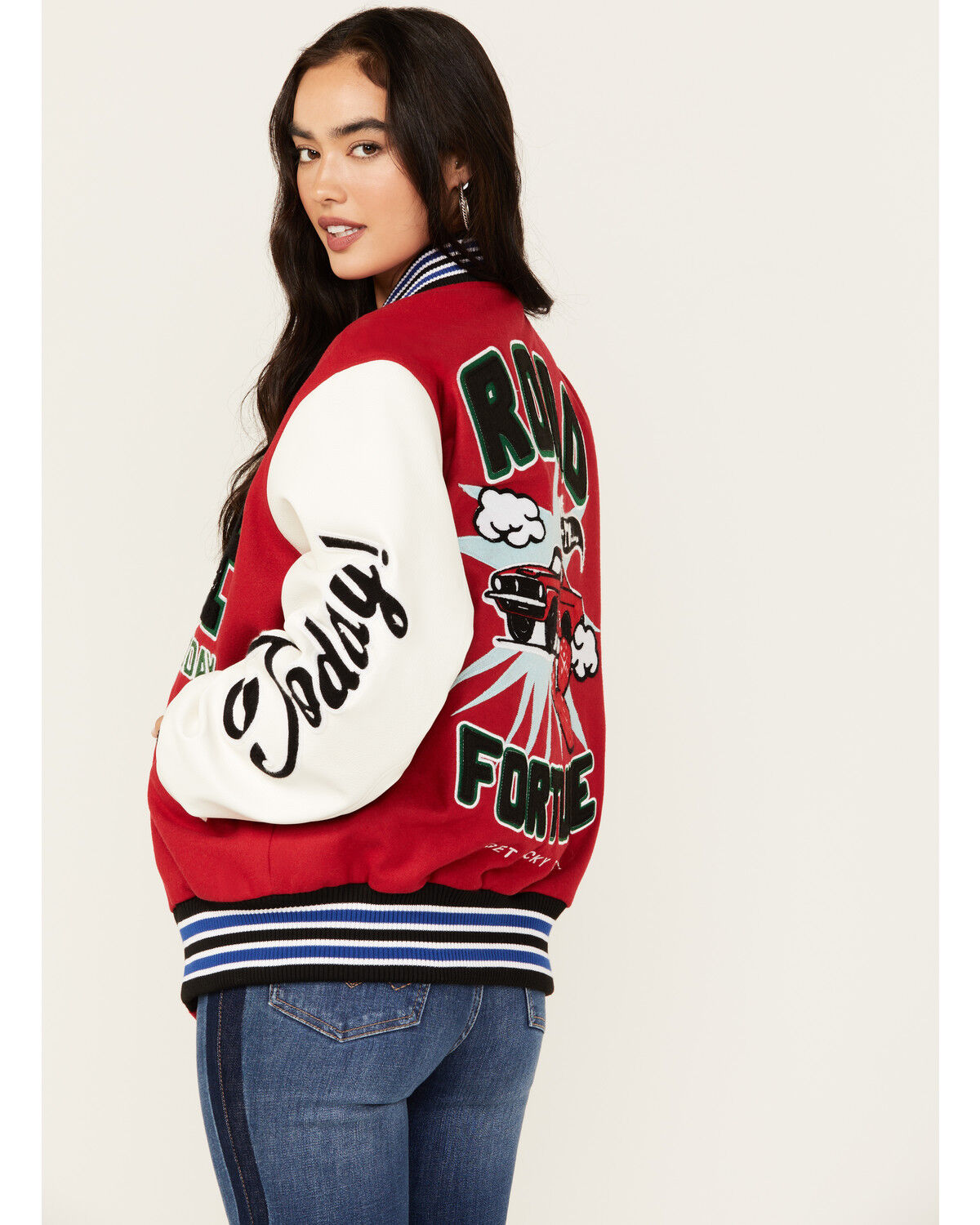 Image #4 - First Row Women's Road To Fortune Varsity Jacket, Red, hi-res