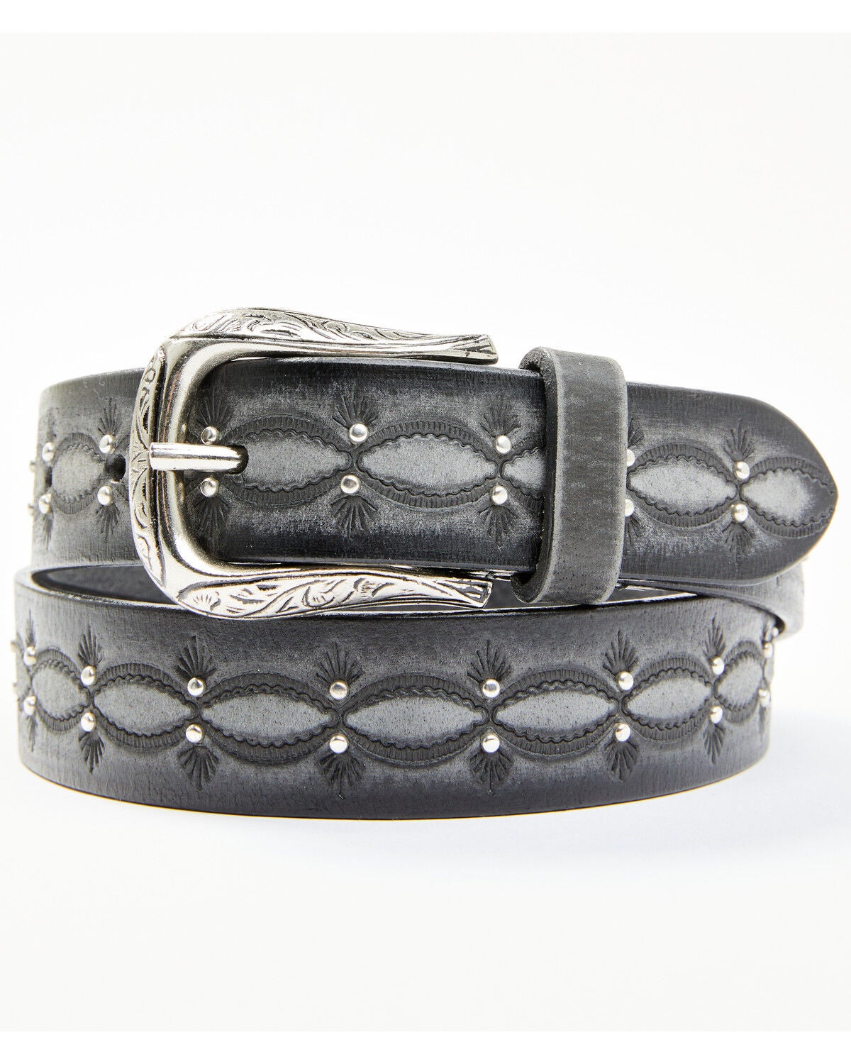 Image #1 - Shyanne Women's Embossed & Studded Leather Belt, Black/grey, hi-res