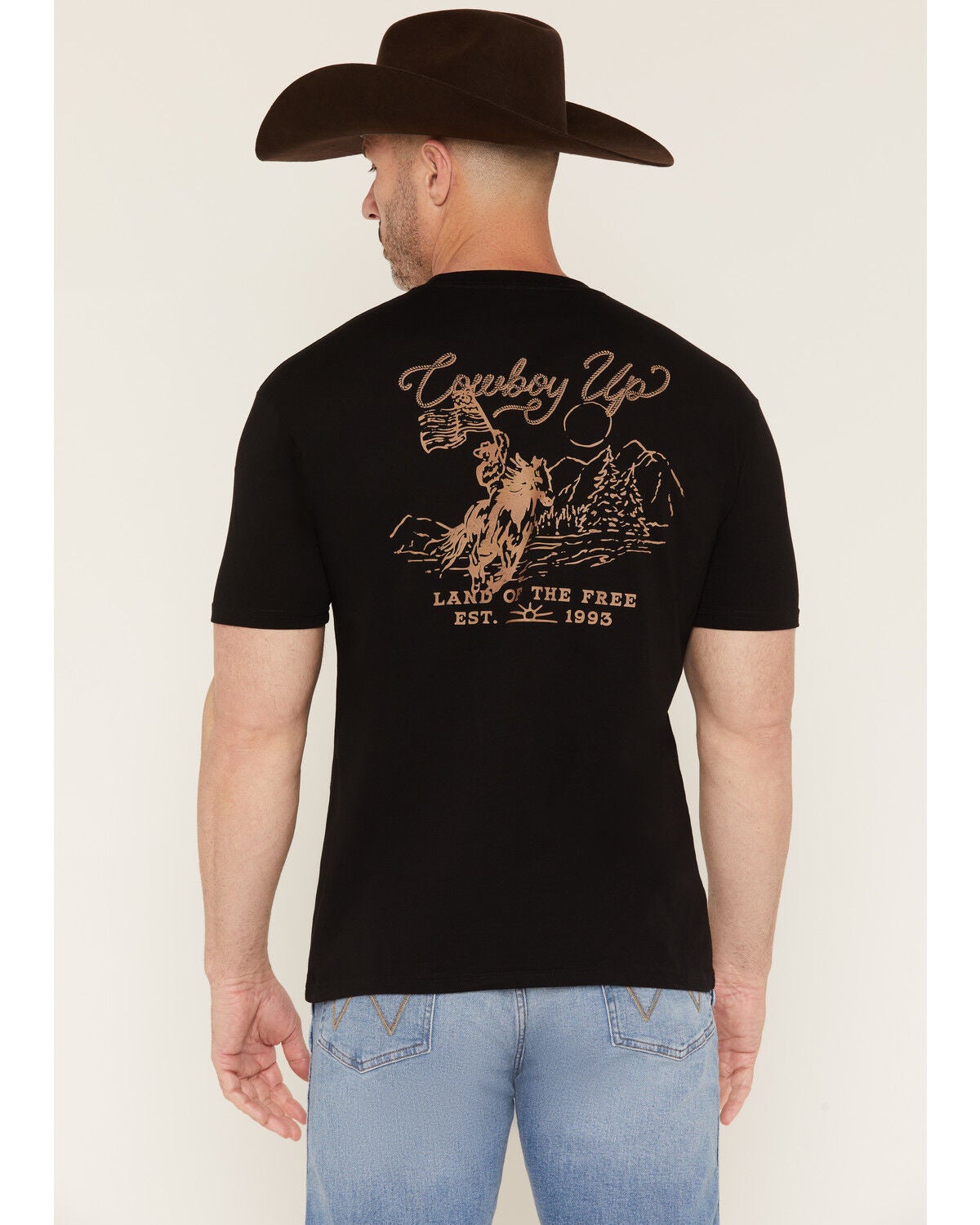 Image #1 - Cowboy Up Men's Sundown Logo Short Sleeve Graphic T-Shirt, Black, hi-res
