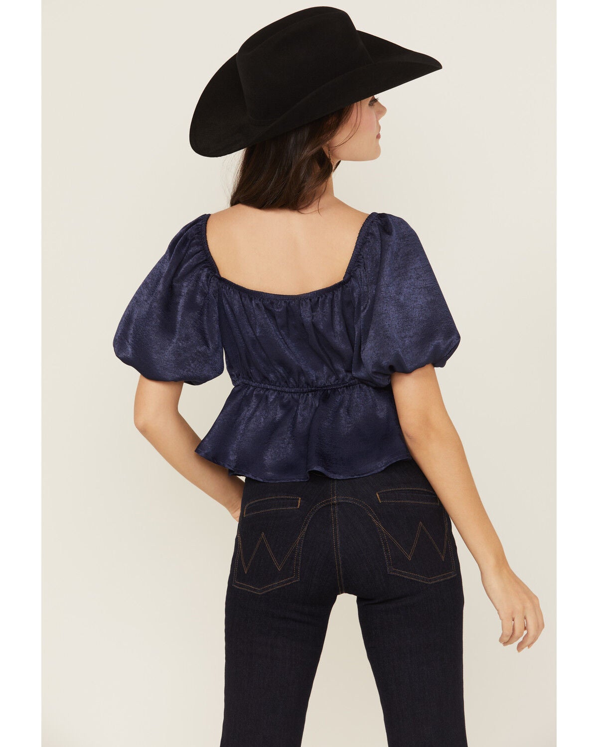 Image #4 - Shyanne Women's Solid Puff Sleeve Top, Navy, hi-res