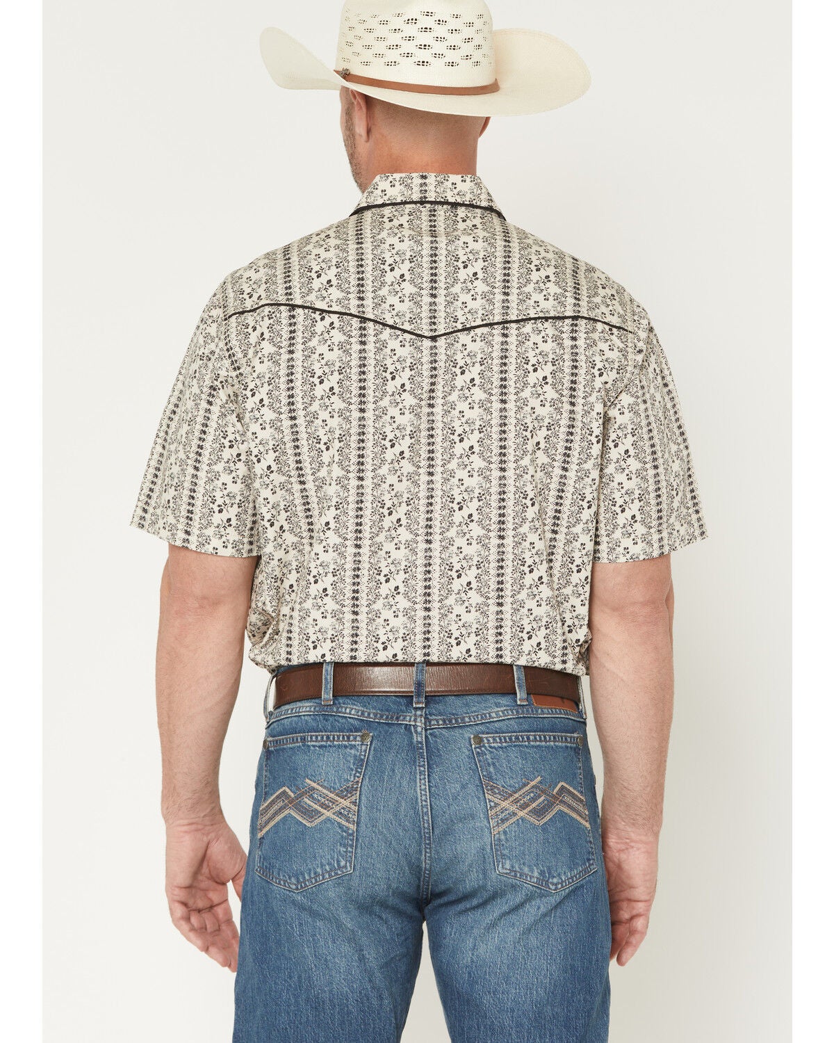 Image #4 - Wrangler Men's Vintage Brushpopper Floral Striped Print Short Sleeve Snap Western Shirt, Cream, hi-res