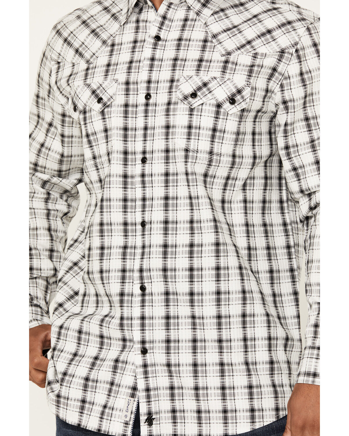 Image #3 - Moonshine Spirit Men's Traveler Plaid Print Long Sleeve Snap Western Shirt, White, hi-res