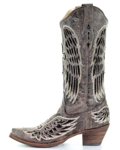 Corral Distressed Black Sequin Cross & Wing Inlay Cowgirl Boots - Snip Toe, , hi-res