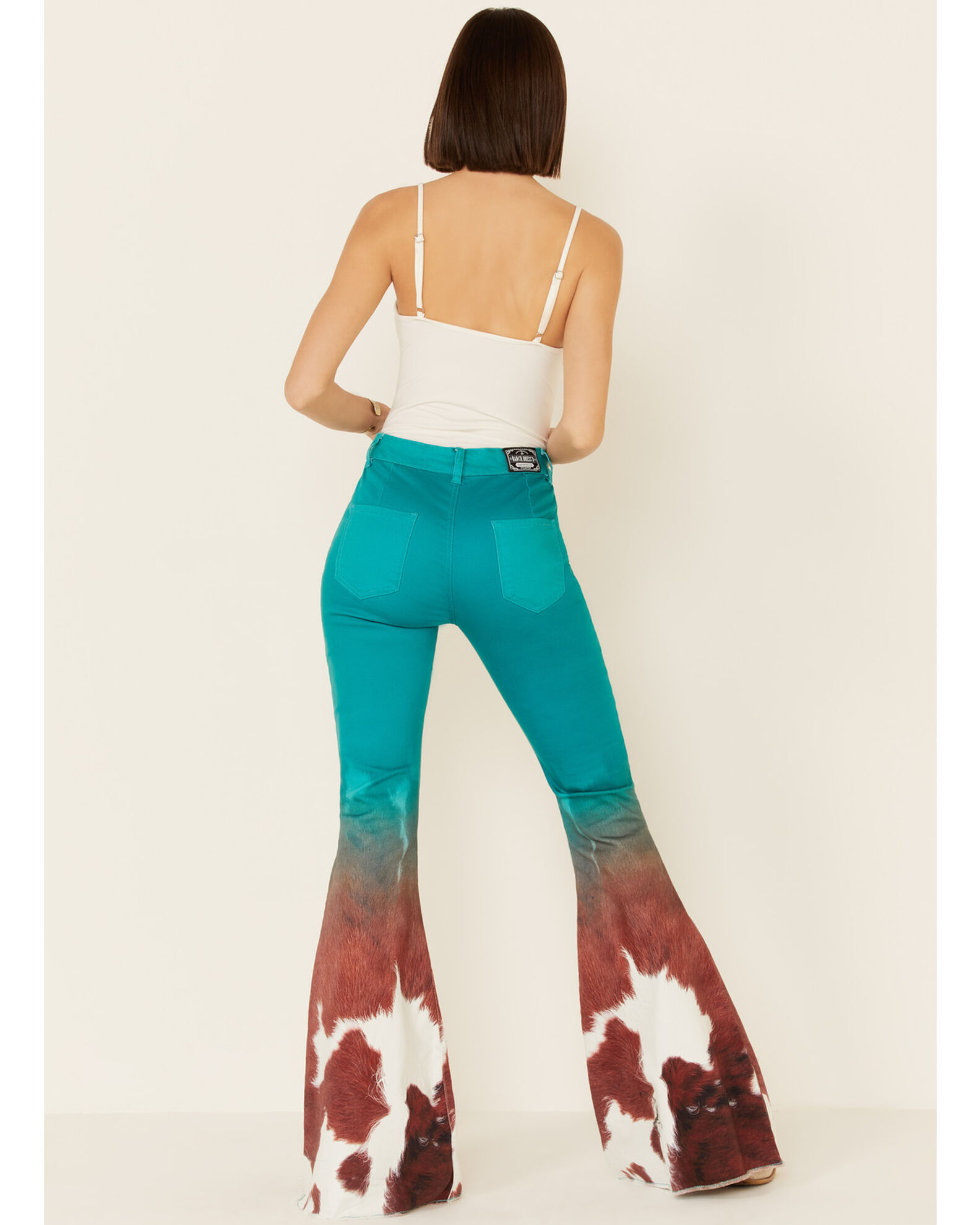 Image #2 - Ranch Dress'n Women's Jade Cowhide Print Super Flare Jeans, , hi-res