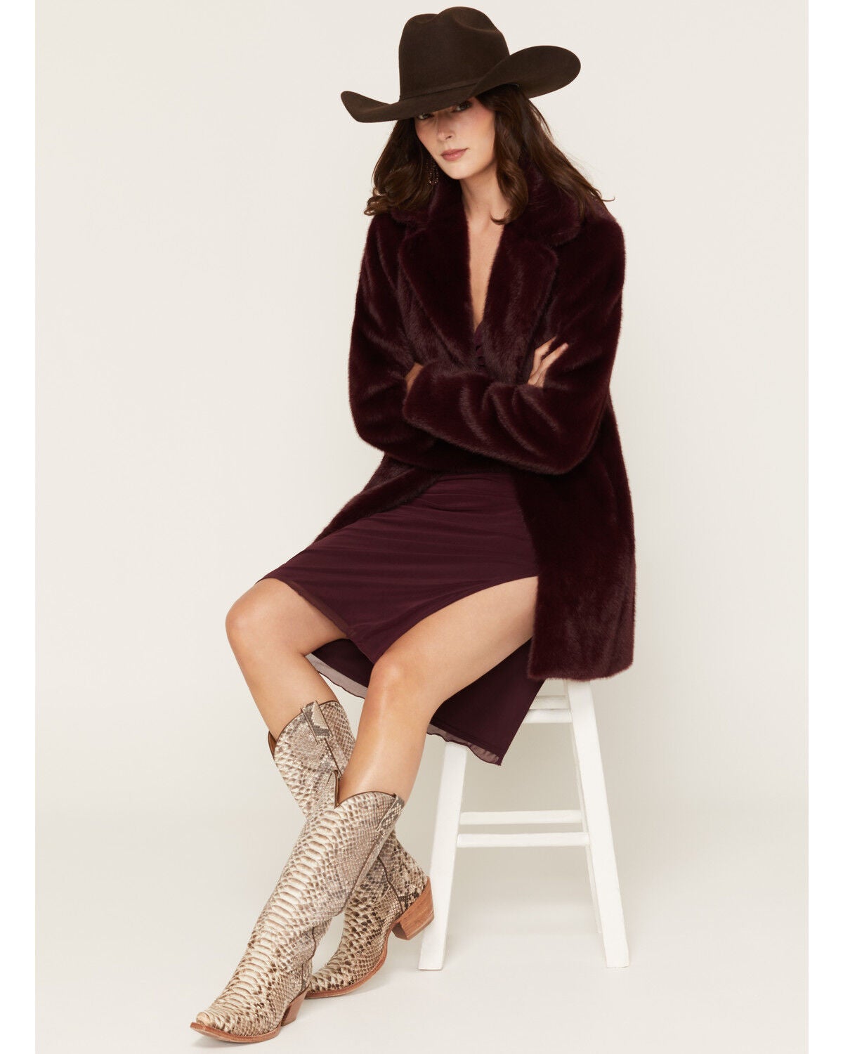 Image #1 - Shyanne Women's Elowen Faux Fur Snap Coat, Maroon, hi-res