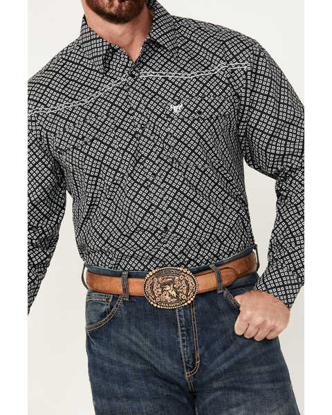 Image #3 - Cowboy Hardware Men's Wild Gem Geo Print Long Sleeve Snap Western Shirt, Black, hi-res