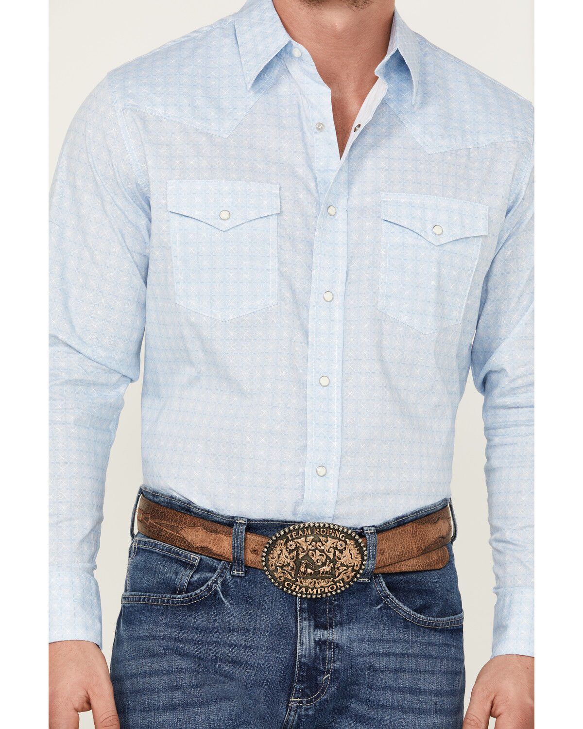 Image #3 - Wrangler 20X Men's Geo Print Long Sleeve Pearl Snap Stretch Western Shirt, Blue, hi-res