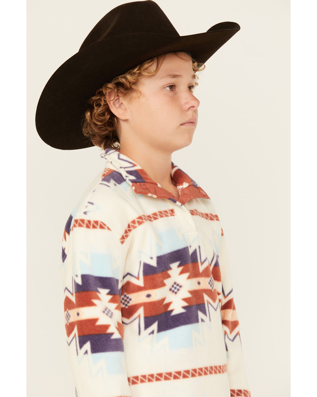 Image #2 - Roper Boys' Southwestern Print 1/4 Snap Fleece Pullover, Ivory, hi-res