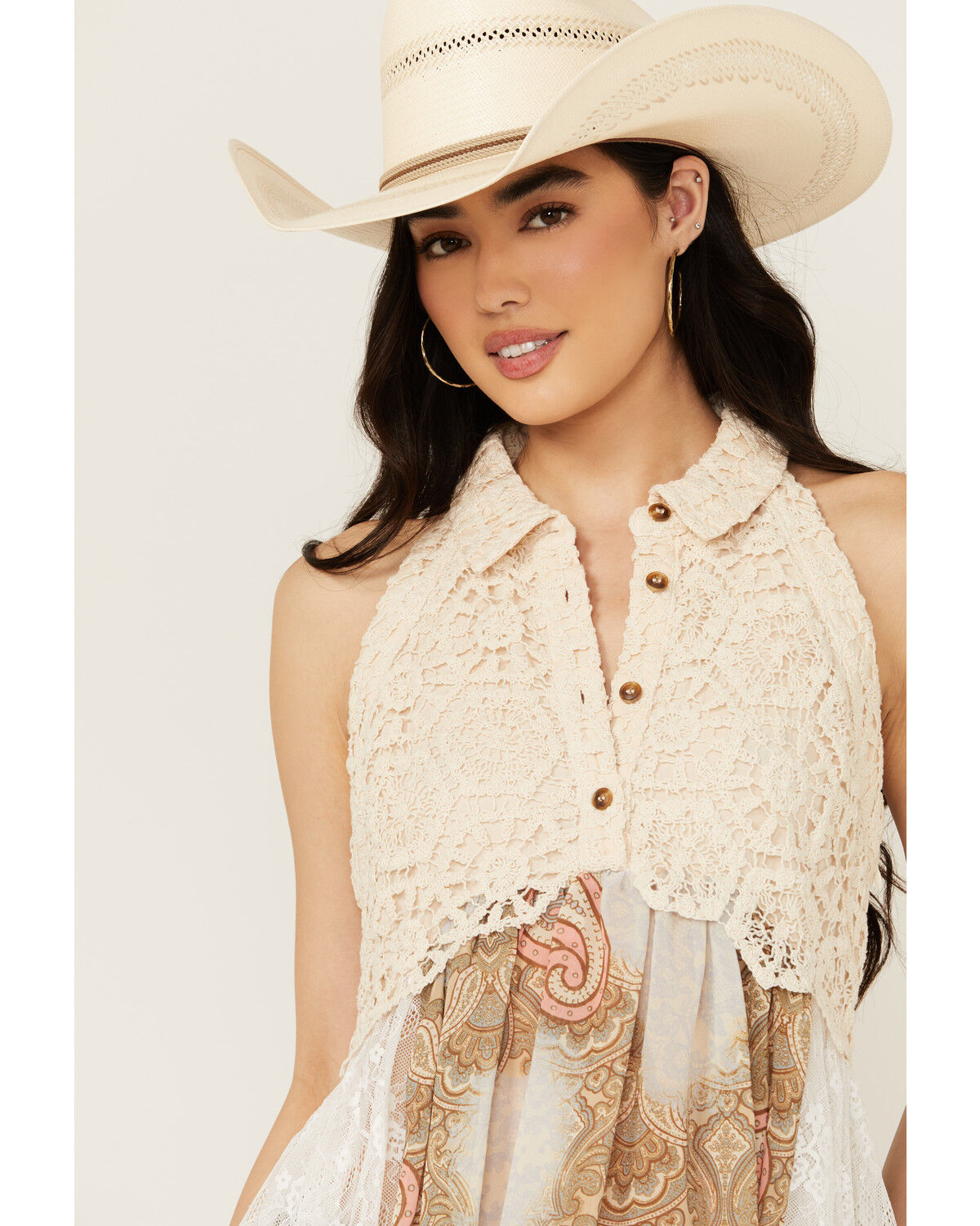 Image #2 - Miss Me Women's Crochet Tank, Natural, hi-res