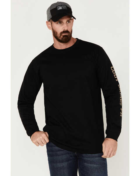 Image #1 - Cody James Men's Bull Skull Logo Graphic Long Sleeve Work T-Shirt , Black, hi-res