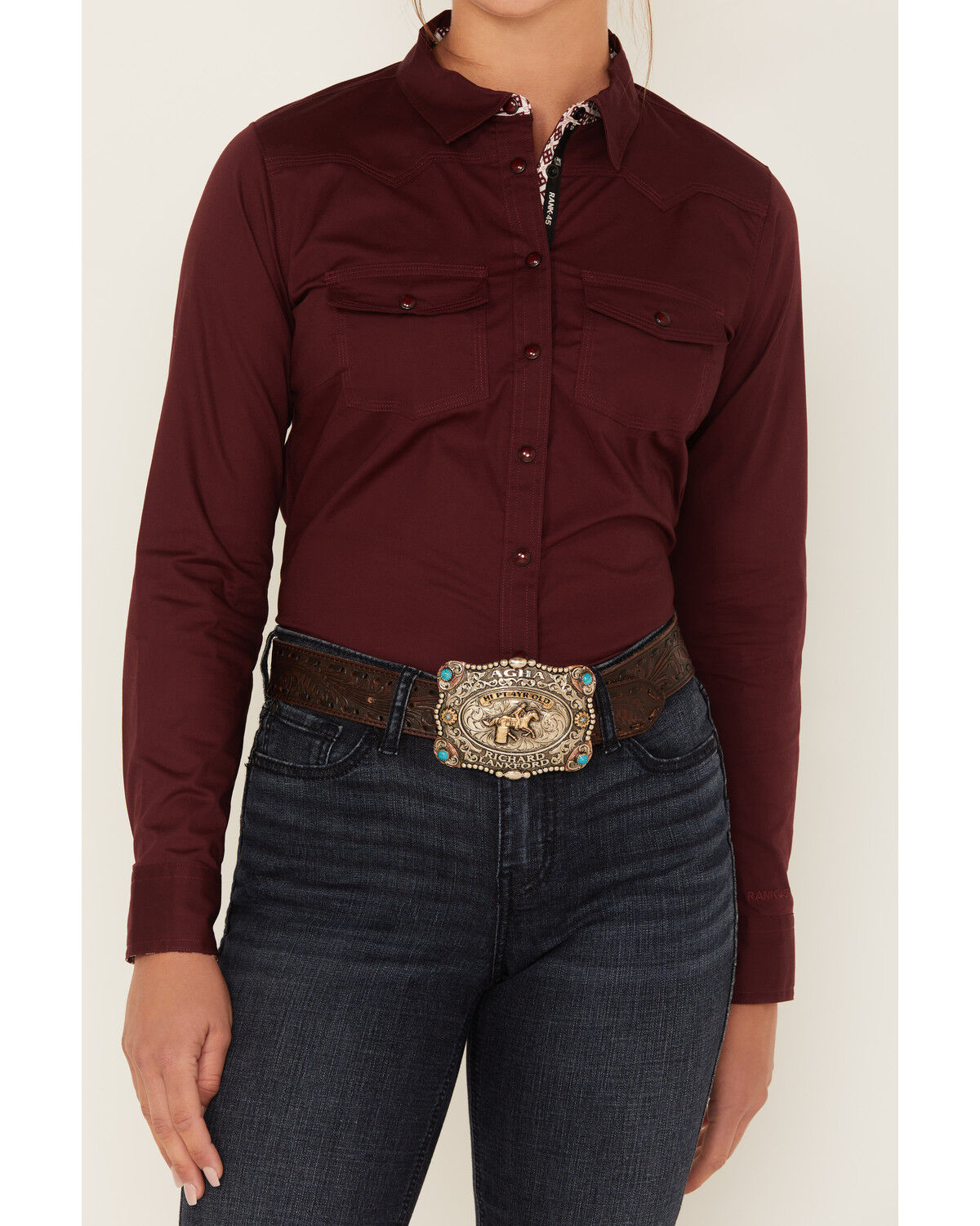 Image #3 - RANK 45® Women's Heritage Solid Long Sleeve Snap Stretch Riding Shirt, , hi-res