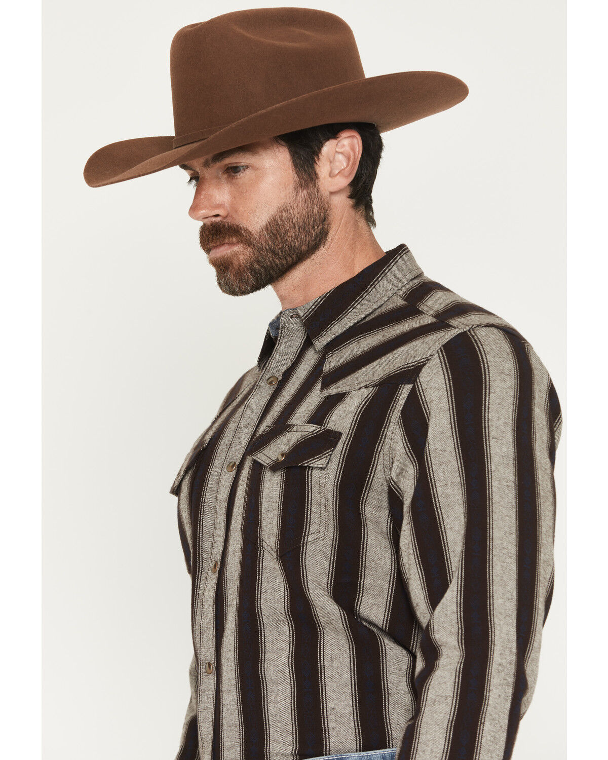 Image #2 - Cody James Men's Deluxe Dobby Stripe Print Long Sleeve Snap Flannel Shirt, Cream, hi-res