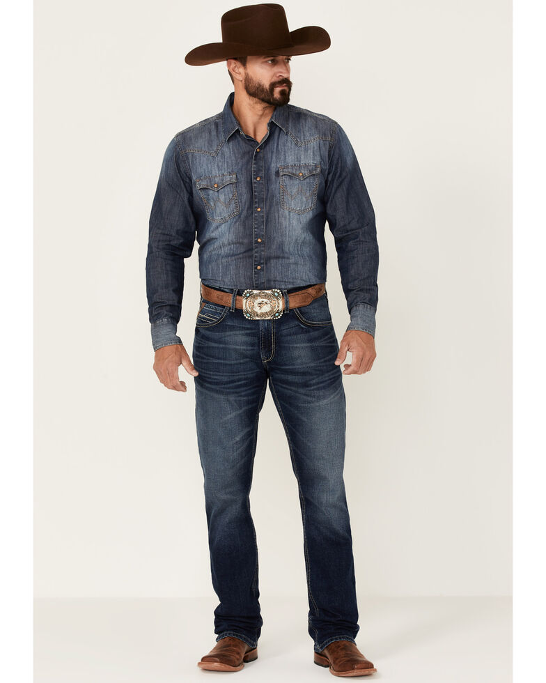 Ariat Men's M4 Clovis Ford Dark Wash Stretch Relaxed Straight Jeans , Blue, hi-res