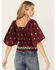 Shyanne Women's Satin Butterfly Sleeve Top , Maroon, hi-res