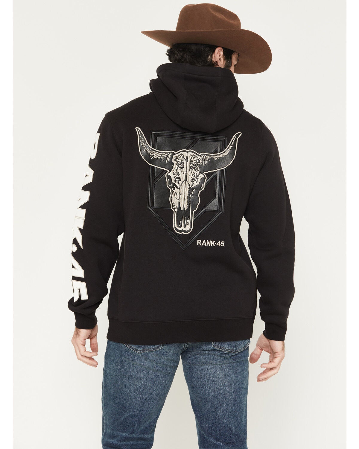 RANK 45&reg; Men's Logo Flank Embroidered Hooded Sweatshirt, Black, hi-res