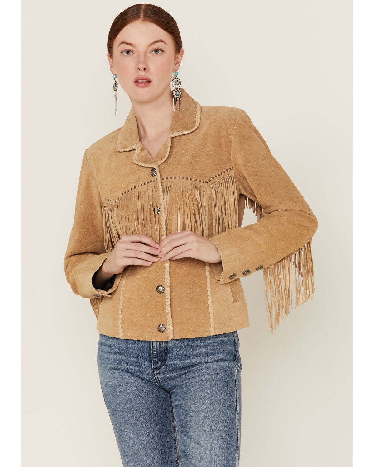 Image #2 - Scully Women's Suede Snap Fringe Jacket, Tan, hi-res