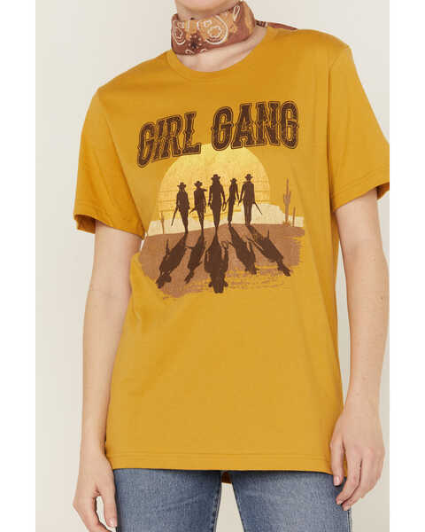Goodie Two Sleeves Women's Girl Gang Sunset Mustard  Tee, Mustard, hi-res
