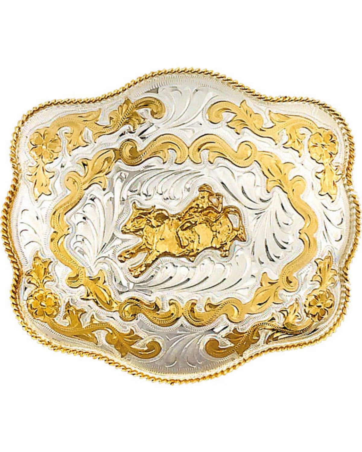 Western Express Men's Extra Large Bullrider Belt Buckle, Silver, hi-res