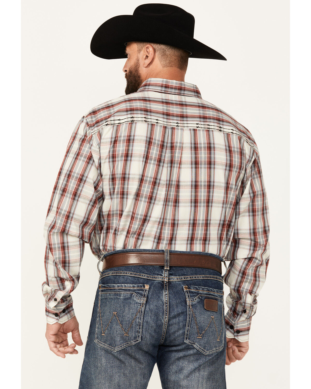 Image #4 - Cowboy Hardware Men's Dutton Plaid Print Long Sleeve Button-Down Western Shirt, Cream, hi-res