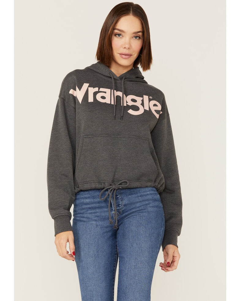 Wrangler Women's Charcoal Rose Logo Cropped Pullover Hoodie, Charcoal, hi-res