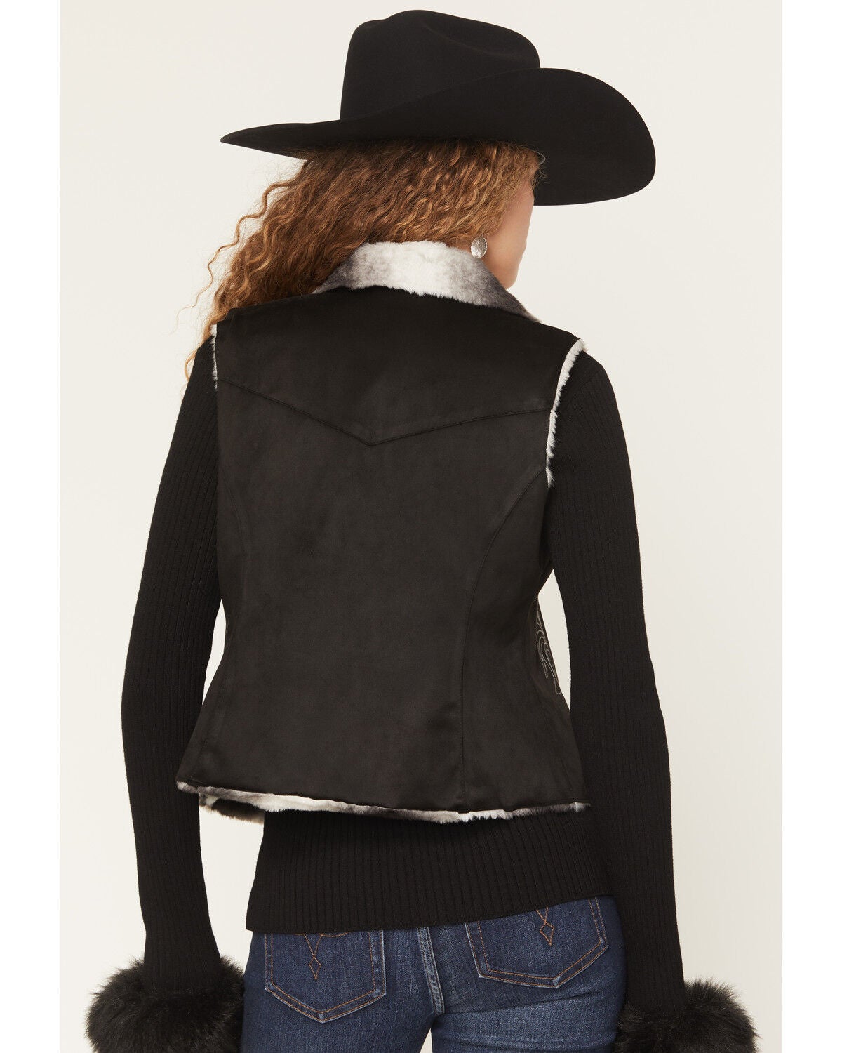 Image #4 - Panhandle Slim Women's Microsuede Embroidered Button-Down Vest, Black, hi-res