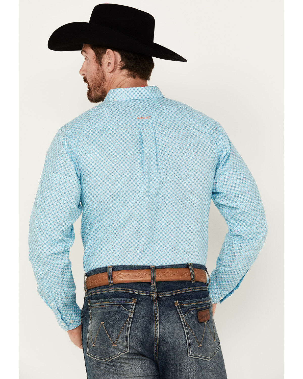 Image #4 - Ariat Men's Kamron Geo Print Fitted Long Sleeve Button-Down Western Shirt, Light Blue, hi-res