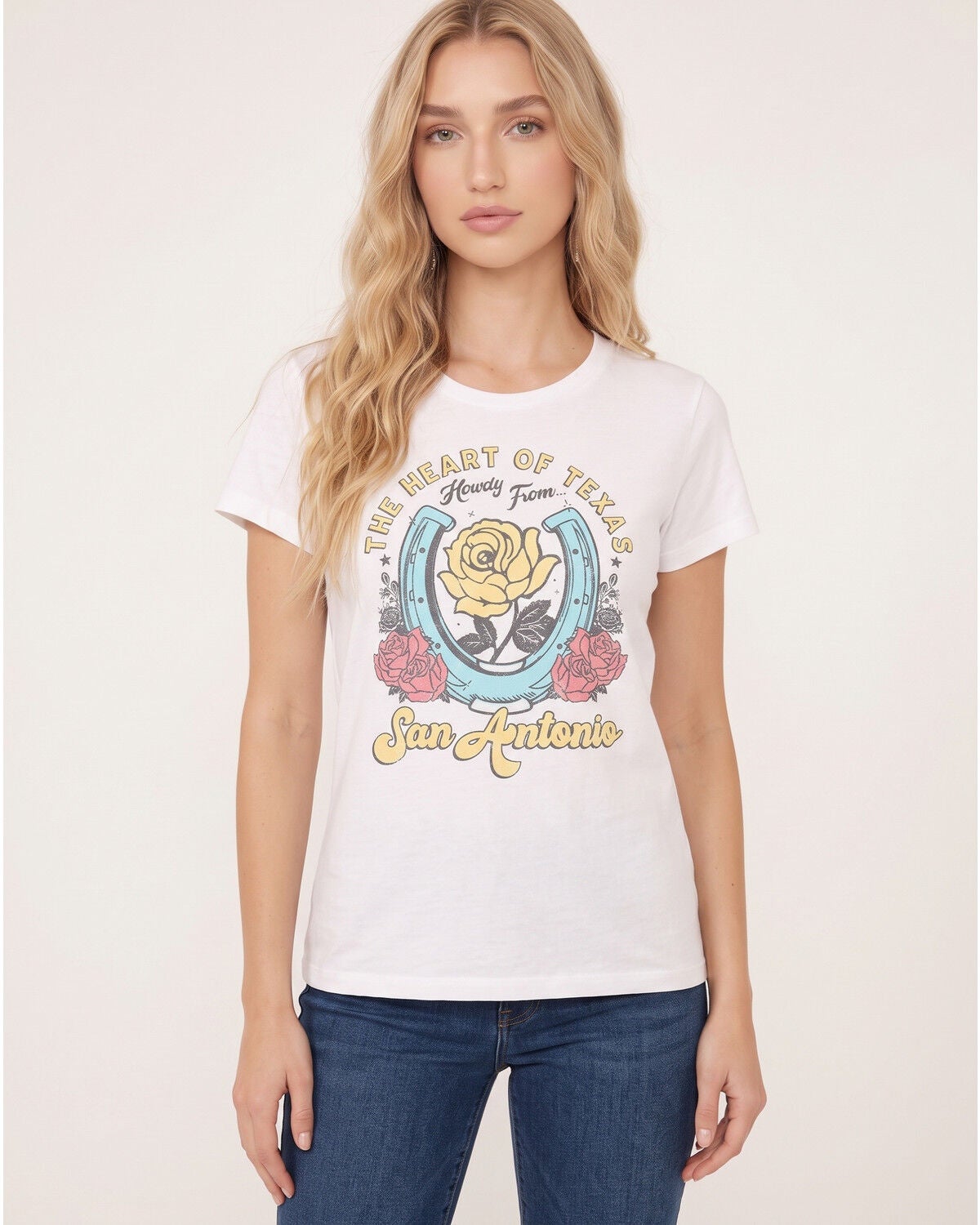 Image #1 - Americana Women's Heart of Texas Short Sleeve Graphic Tee, White, hi-res