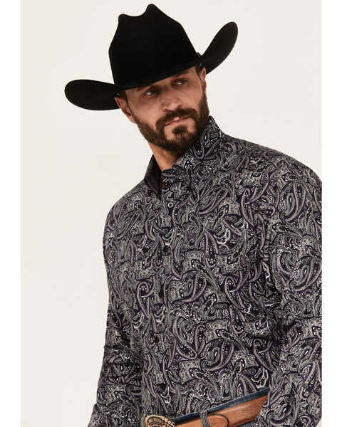 Image #2 - Cinch Men's Paisley Print Long Sleeve Button-Down Western Shirt, Purple, hi-res