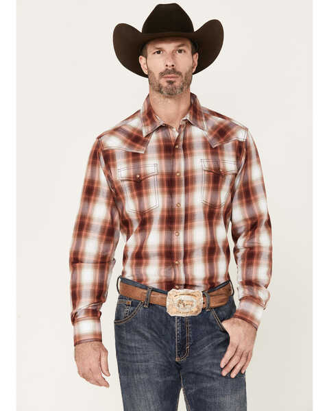 Image #1 - Wrangler Retro Men's Plaid Print Long Sleeve Snap Western Shirt, Wine, hi-res