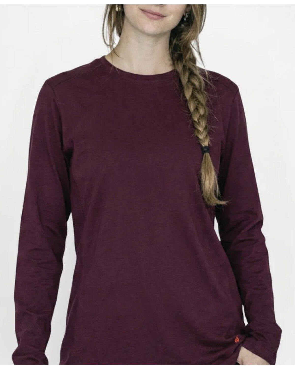 Image #1 - Forge Workwear Women's FR Crew Neck Long Sleeve Work Tee, Burgundy, hi-res