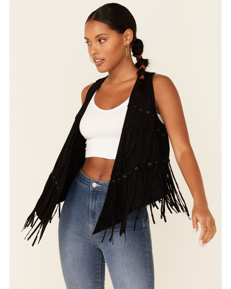 Vocal Women's Black Faux Suede Fringe Vest Sheplers
