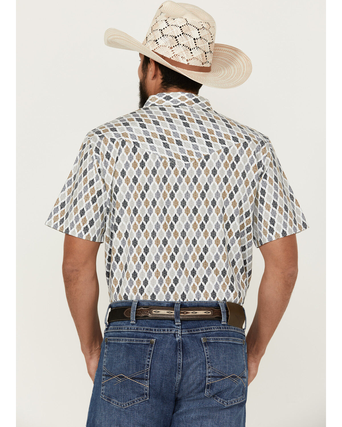 Image #4 - Gibson Men's Geo Print Short Sleeve Snap Western Shirt, White, hi-res